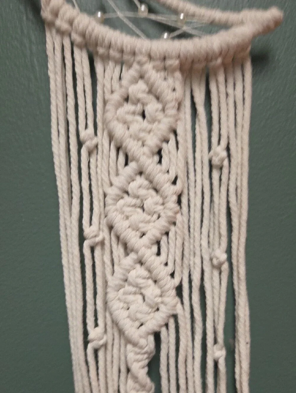 Handmade Cream Moon Macrame Wall Hanging- About 3 Feet Long